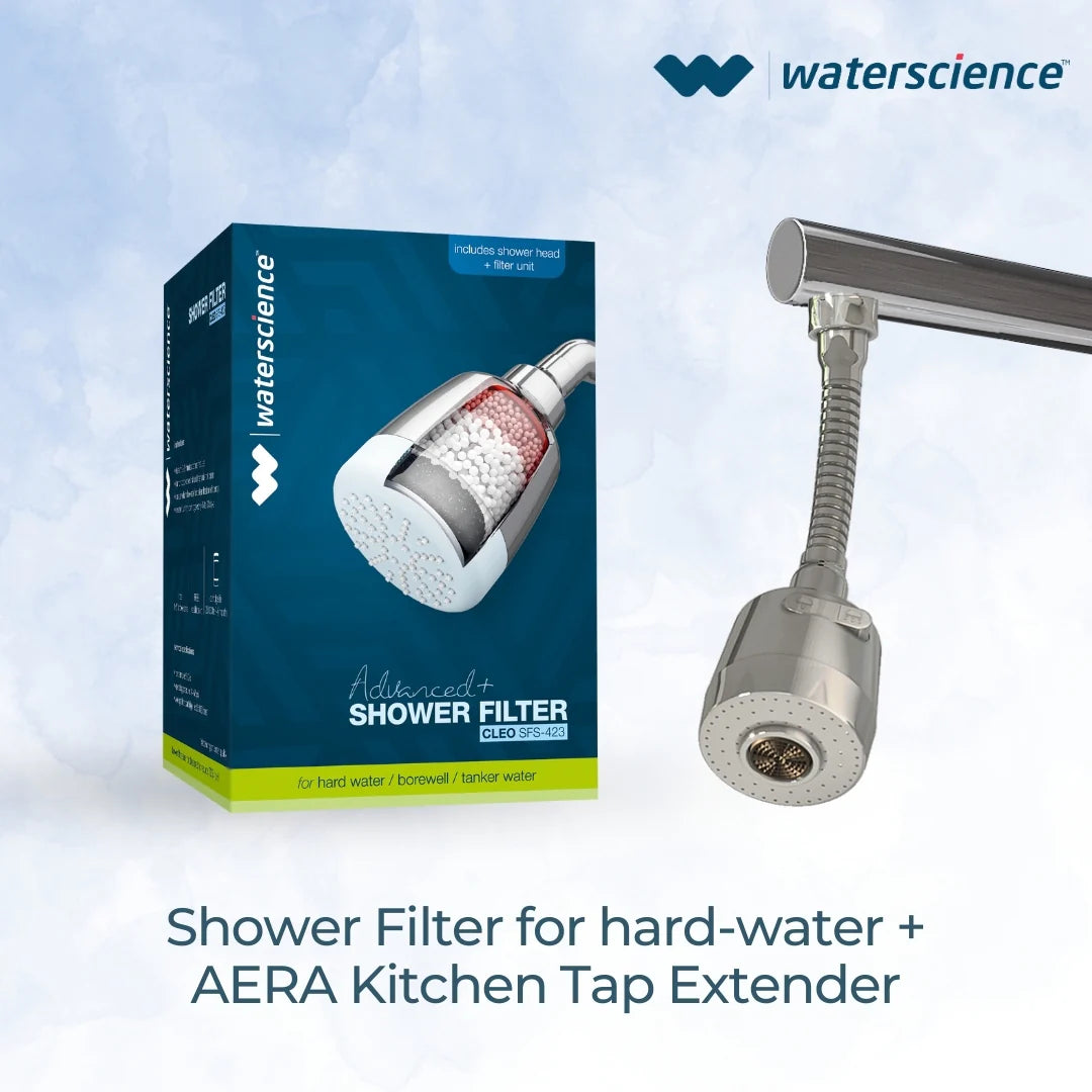 WaterScience CLEO Shower Filter for Hard Water | Borewell/Tanker Water Cartridge + AERA Flexi Kitchen Tap Extender-bathroom accessories-dealsplant