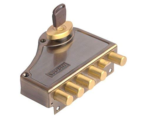 EUROPA H347-SN/AB High Security Main Door Lock. HEXABOLT with 5 Dead Bolts & 1 Latch Bolt with Plate Handle 3 Tons Load (AB/SN).-Door lock-dealsplant