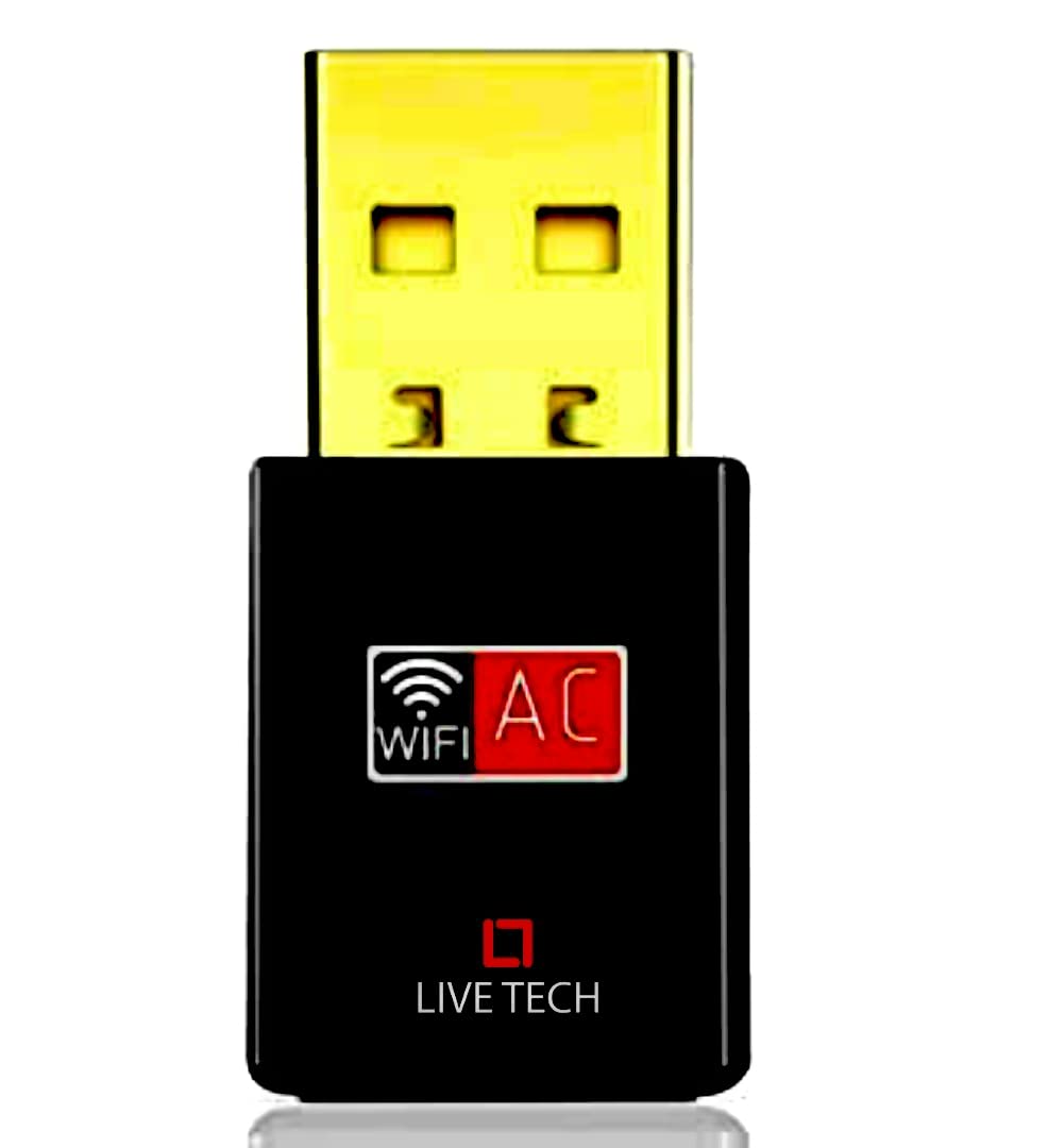 Live Tech WD06-600 USB Wireless Adapter Dongle Dual Band 600 (433+150) MBPS Wireless Speed with 802.11AC Gold Plated USB Real High Speed for Desktop, Black-Gloden-WIFI DONGLE-dealsplant