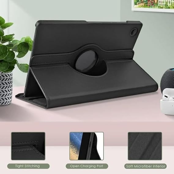 Dealsplant Synthetic Leather 360 Rotating Flip Back Cover Case for Samsung Galaxy Tab A9 Plus (BLACK)-Tab-dealsplant