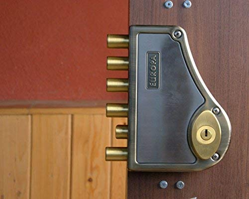 EUROPA H347-SN/AB High Security Main Door Lock. HEXABOLT with 5 Dead Bolts & 1 Latch Bolt with Plate Handle 3 Tons Load (AB/SN).-Door lock-dealsplant