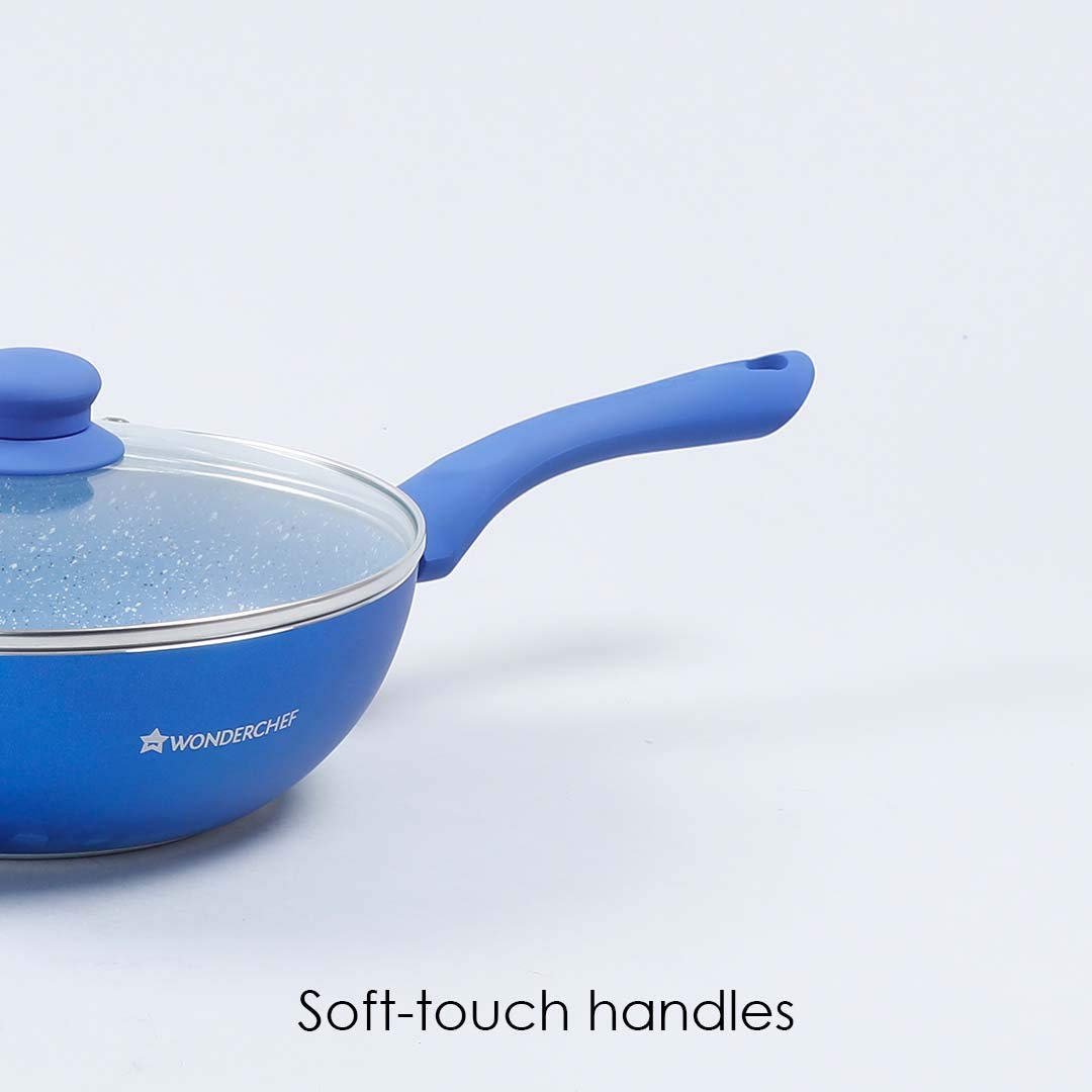 Wonderchef Royal Velvet Plus Induction Base Aluminium Nonstick Cookware 4-Piece Set | Frying Pan, Wok, Dosa, Tawa | Blue-Home & Kitchen Accessories-dealsplant