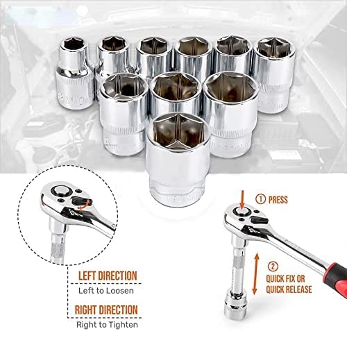 TAT Tools 1/2" DR Socket Wrench Set Chrome Vanadium 12 pcs, Fixed Square end and Hex end-Wrench Set-dealsplant