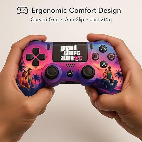 Themed Bluetooth Wireless P4 Gaming Controller For PS4/PS4 Pro/PS4 Slim/PC/Smartphone Dual Vibration, Turbo, Touchpad, Type-C Fast Charging, 10hr Battery Compatible with PS5- with case-Gamepad-dealsplant