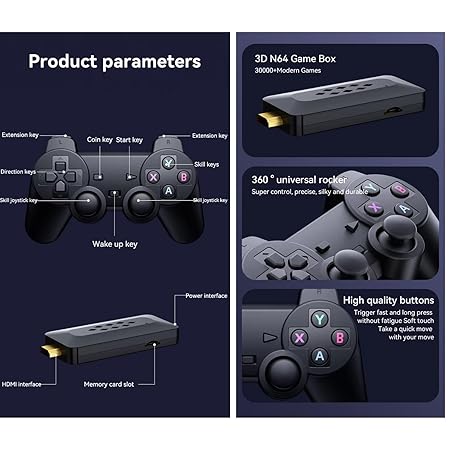 M33 2.4G Wireless Game Stick Handheld Game with 4K 3D TV Output, 45 Emulators, 30, 000+ Games, 360° Universal Rocker, 2 Gamepads, Black-game stick-dealsplant