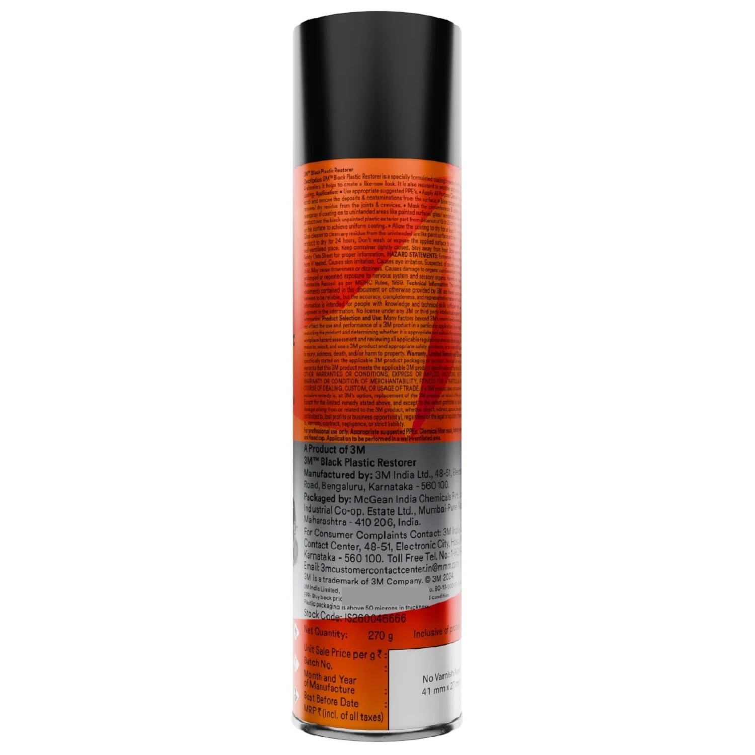 3M Black Plastic Restorer, Black Coating for Unpainted Exterior Plastic Parts (270g, Pack of 1)-Car Paint Part-dealsplant