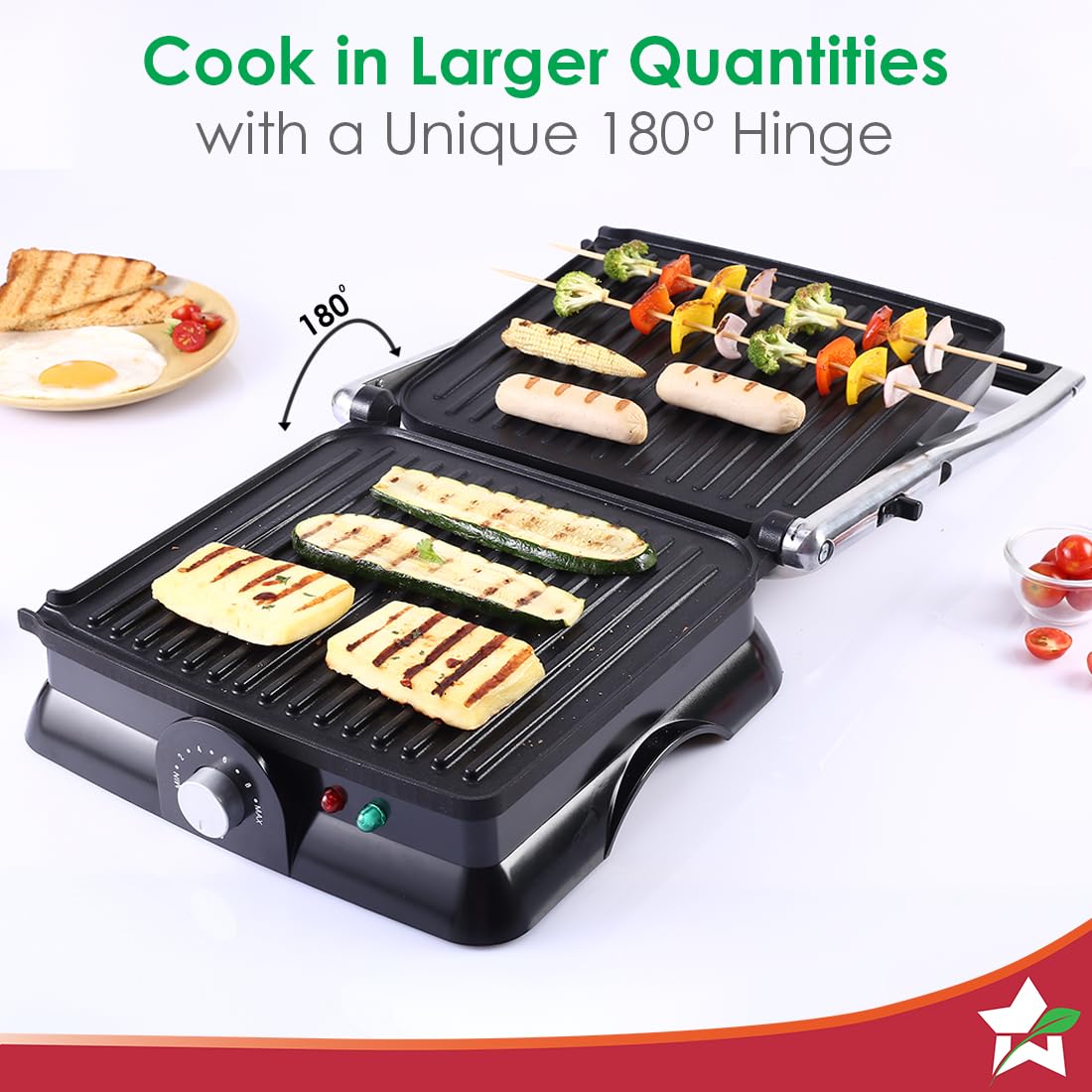 Wonderchef Sanjeev Kapoor Tandoor Family Size| Electric Contact Grill & Sandwich Maker| 3-in-1 Appliance|1600 Watt|180 Degree Grilling|Cool Touch Handle|Auto Shut Off|2 Year Warranty| Black & Silver-Home & Kitchen Accessories-dealsplant