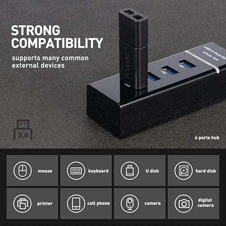 USB 3.0 Hub, 4-Port SuperSpeed Hub with High-Speed Data Transfer for PC, Laptop, and Mac – Compact and Durable Design-USB HUB-dealsplant