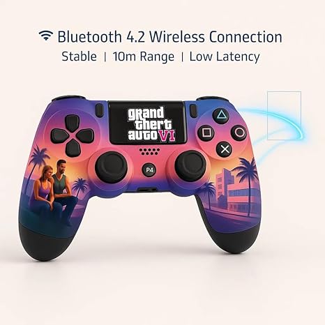 Themed Bluetooth Wireless P4 Gaming Controller For PS4/PS4 Pro/PS4 Slim/PC/Smartphone Dual Vibration, Turbo, Touchpad, Type-C Fast Charging, 10hr Battery Compatible with PS5- with case-Gamepad-dealsplant