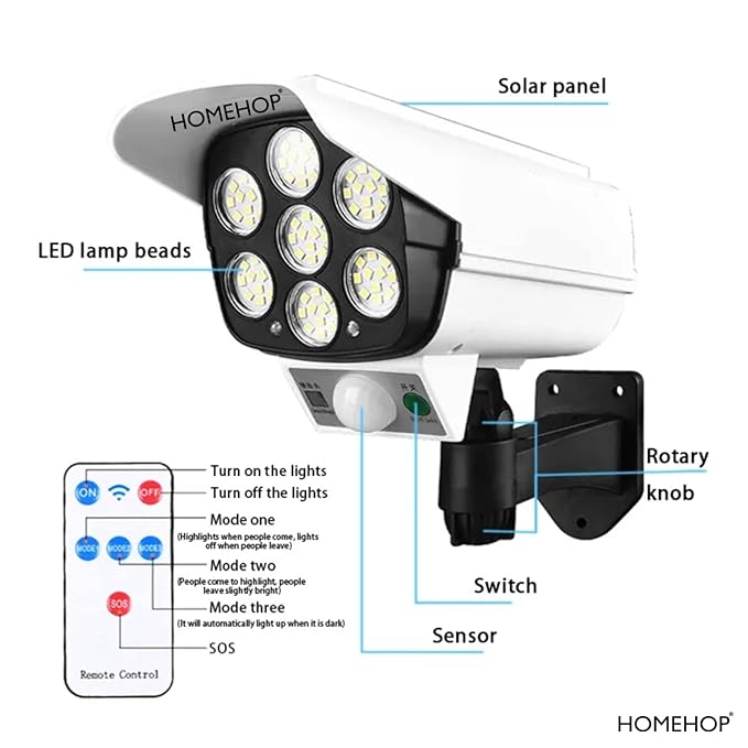 Dealsplant Solar Light Outdoor 77 Led Motion Sensor Security Camera Shaped Wall Lamp Waterproof for Home,Outdoor,Garden with Remote Control.-dealsplant
