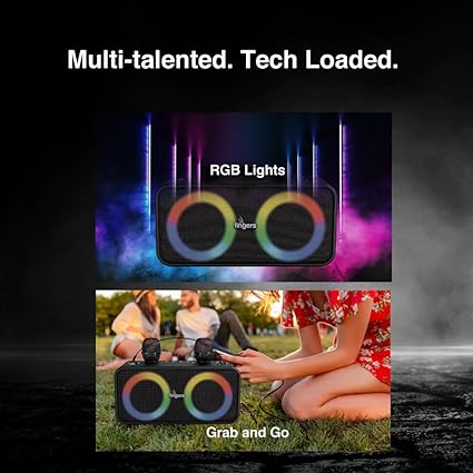 FINGERS 2Mic-Karaoke Portable Speaker with 2 Wireless Mics (RGB Lights, 6-Hour Playback, 24 W Intense Bass, Bluetooth® | USB | MicroSD | FM Radio) – Rich Black-Speaker-dealsplant