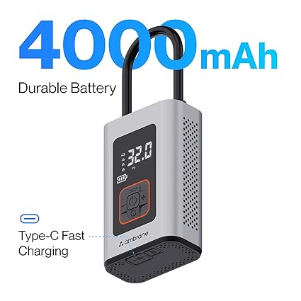 Ambrane 150 PSI Portable Electric Tyre Air Pump for Car & Bike, LED Light & Torch, Easy Mode Switching, Compact Portable Tyre Inflator Turbo (Grey)-Tyre Inflator Turbo-dealsplant