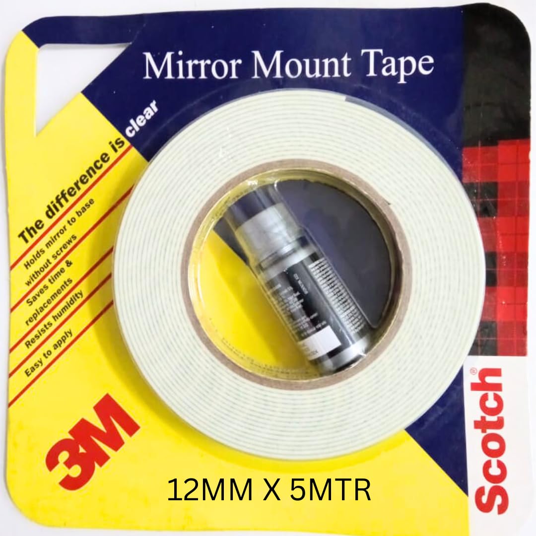 3M Mirror Mounting Tape, 12 mm x 5 m (1 Roll) and adhesion 94 primer 10ml, White-home appliances-dealsplant
