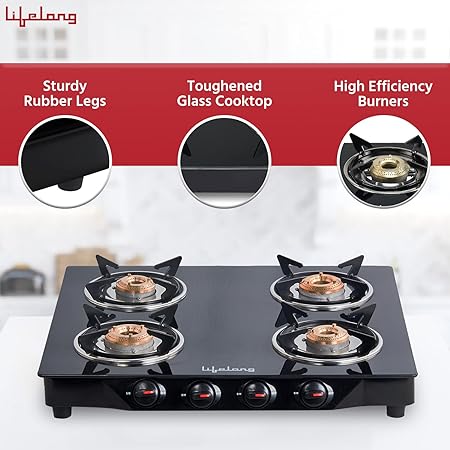Lifelong Glass Top Gas Stove, 4 Burner Gas Stove-GAS STOVE-dealsplant