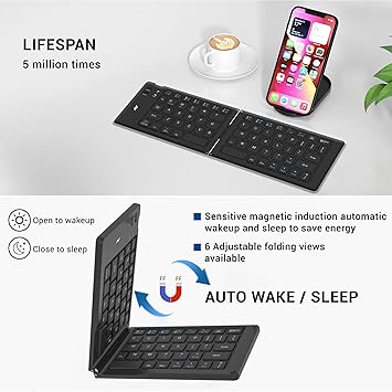 Dealsplant Ergonomic Foldable Wireless Bluetooth Keyboard Split Travel Keyboard Wireless Rechargeable Portable Wireless Keyboard Compatible with iOS Android Windows Smartphone Tablet or Laptop-Black-Bluetooth keyboard-dealsplant