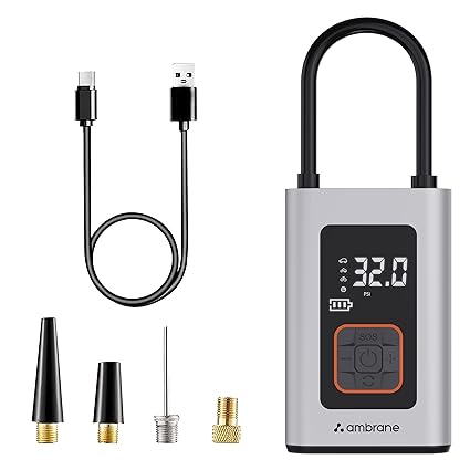Ambrane 150 PSI Portable Electric Tyre Air Pump for Car & Bike, LED Light & Torch, Easy Mode Switching, Compact Portable Tyre Inflator Turbo (Grey)-Tyre Inflator Turbo-dealsplant