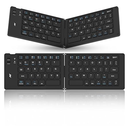 Dealsplant Ergonomic Foldable Wireless Bluetooth Keyboard Split Travel Keyboard Wireless Rechargeable Portable Wireless Keyboard Compatible with iOS Android Windows Smartphone Tablet or Laptop-Black-Bluetooth keyboard-dealsplant