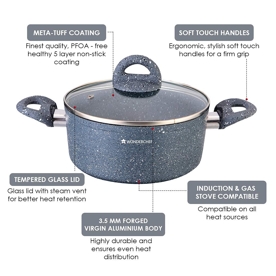 Wonderchef Granite 24 cm Non-Stick Casserole | Glass Lid |Induction Bottom-Home & Kitchen Accessories-dealsplant