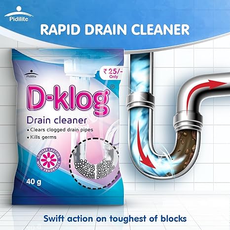 Pidilite D-Klog Drain Cleaner Powder (40g x 5 Units), Removes Clogs, Blockages in Washbasin, Septic Tank, Sinks, Pipes within 30 mins. Drain expert | Sink cleaner| Toilet Cleaner-bath filler-dealsplant