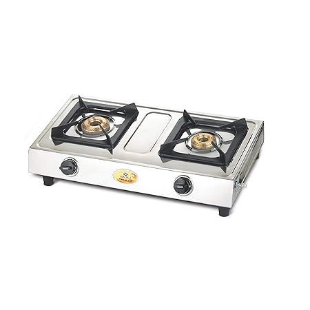 Bajaj Popular Eco, 2-Burner Open Stainless Steel, ISI Certified, Gas Stove (Silver, Black)-GAS STOVE-dealsplant