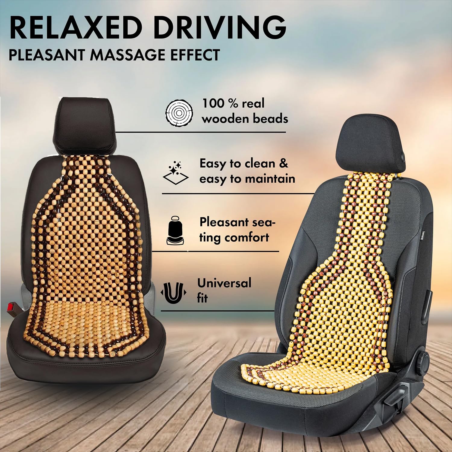 Wooden Beads Car Seat Cover Cushion – Universal Fit, Comfortable Massaging Beaded Seat Mat for Long Drives, Ventilated Car Accessories (1 Pack)-Car Accessories-dealsplant