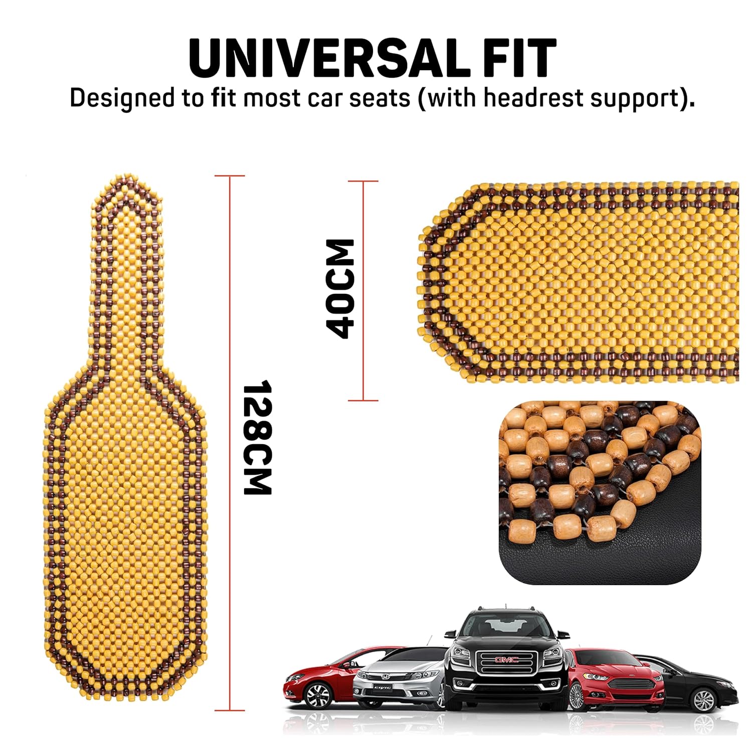 Wooden Beads Car Seat Cover Cushion – Universal Fit, Comfortable Massaging Beaded Seat Mat for Long Drives, Ventilated Car Accessories (1 Pack)-Car Accessories-dealsplant
