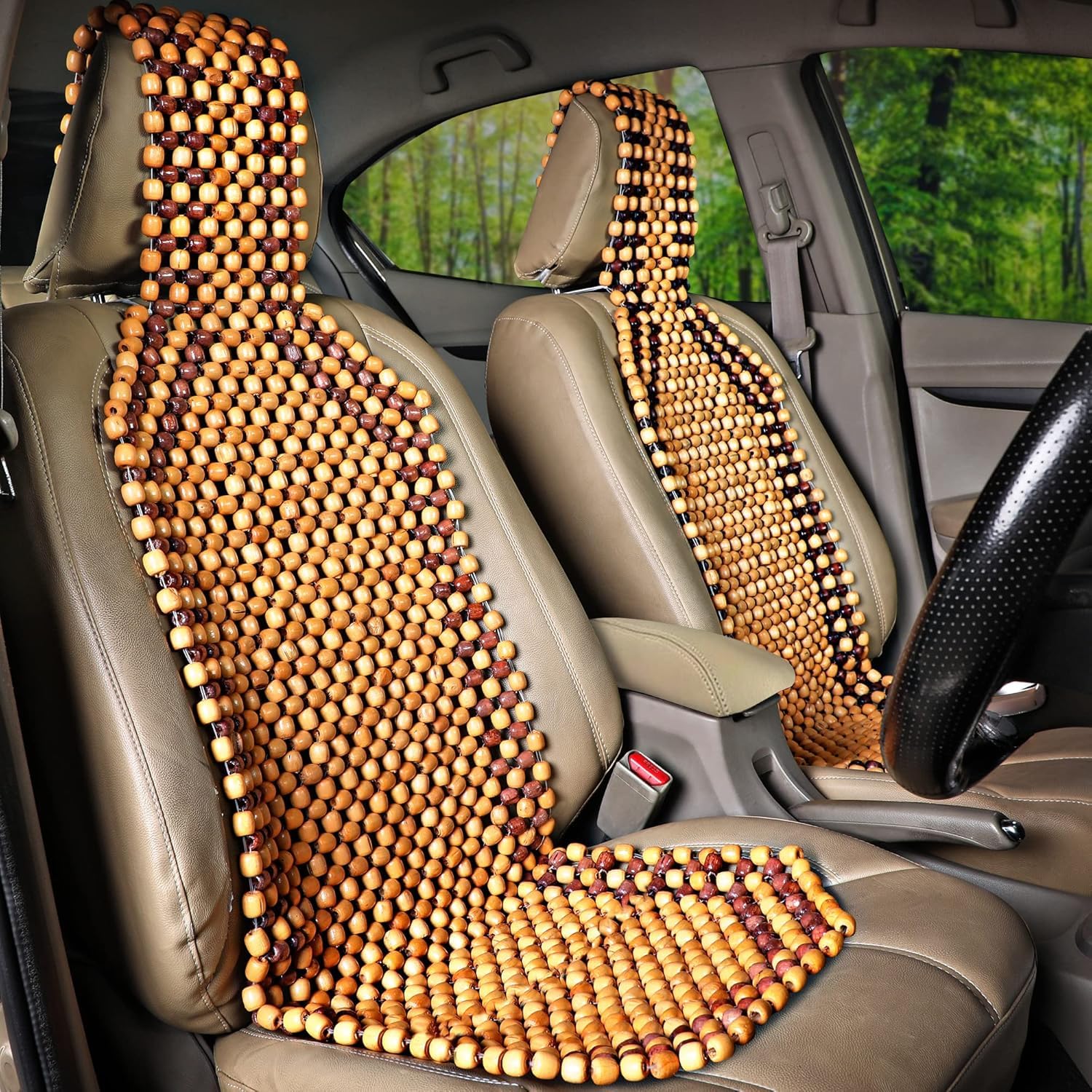 Wooden Beads Car Seat Cover Cushion – Universal Fit, Comfortable Massaging Beaded Seat Mat for Long Drives, Ventilated Car Accessories (1 Pack)-Car Accessories-dealsplant