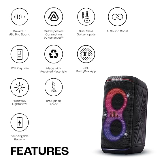 JBL Partybox 120 Wireless Bluetooth 160W Party Speaker, AI Sound Boost, Futuristic Light Show, Upto 12Hrs Playtime,Multispeaker-Speaker-dealsplant
