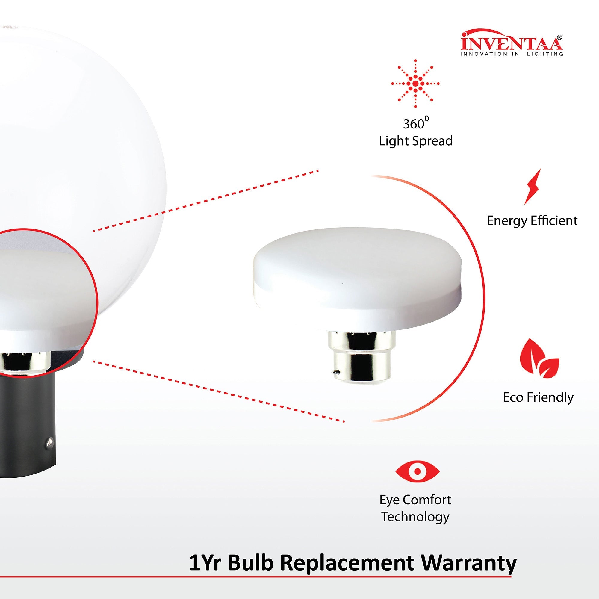 INVENTAA Globe PC 10W LED Gate Light For Outdoor Pathway With 1 Year Bulb Replacement Warranty-dealsplant