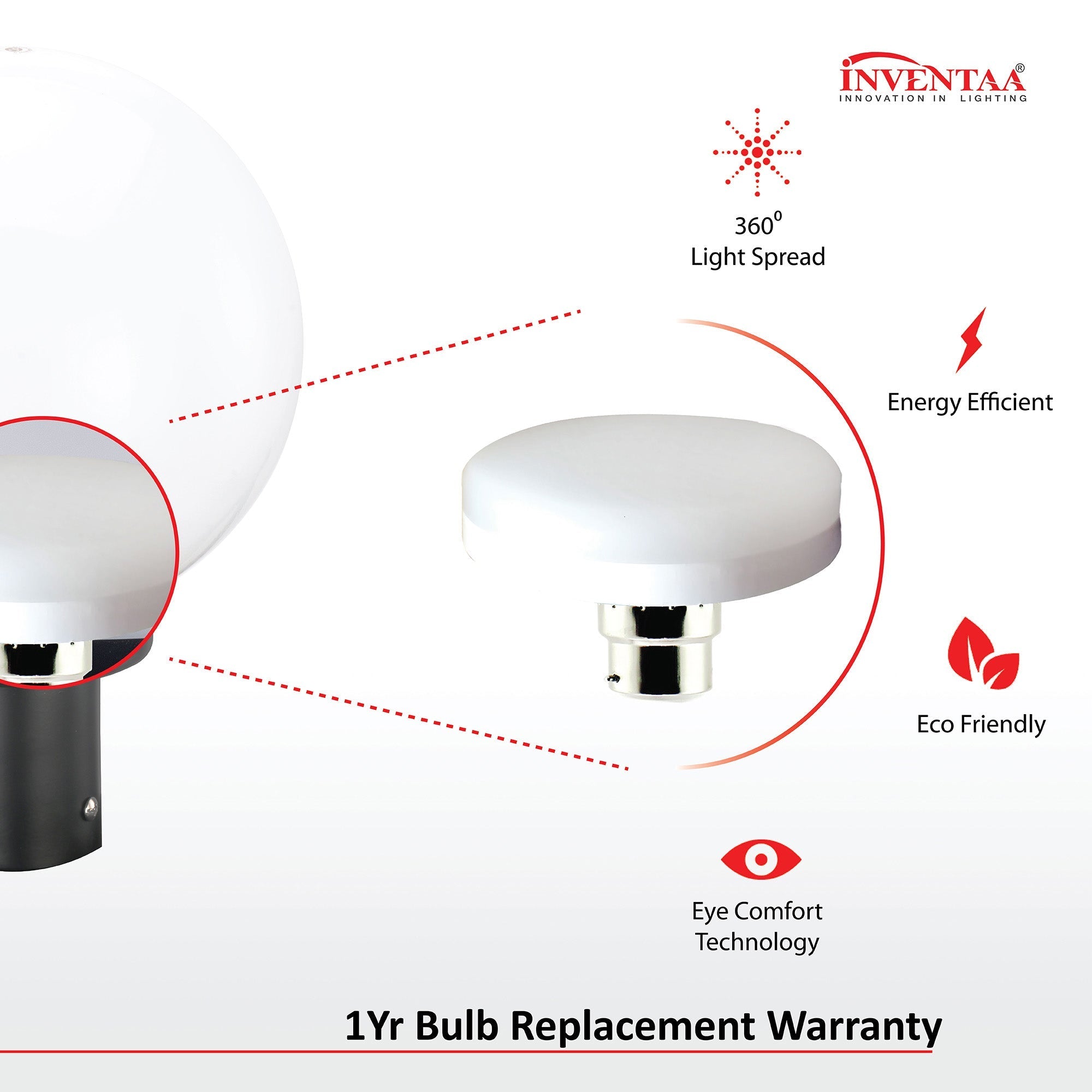INVENTAA Globe PC 18 W LED Gate Light For Outdoor Pathway With 1 Year Bulb Replacement Warranty-dealsplant