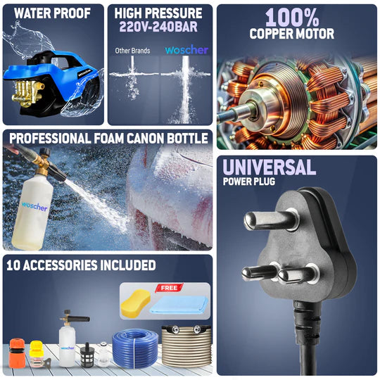 Woscher 969 100% Copper Motor 2400 W Power Pressure Washer 240 bar-Home & Kitchen Accessories-dealsplant
