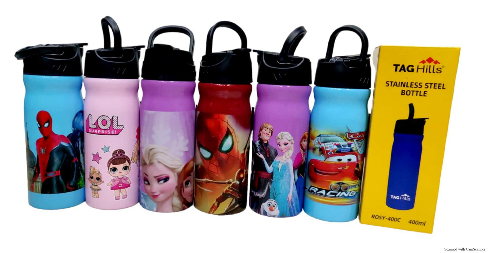 TAG Hills Rosy Water Bottle, Set of 3, Multicolour cartoon design with handle cap Each 400ml-Home & Kitchen Appliances-dealsplant