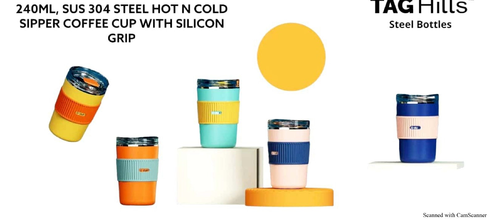 TAG Hills Coffe cup with Hot & Cold silicon Grip Set of 3, Each 240 ml-Home & Kitchen Appliances-dealsplant