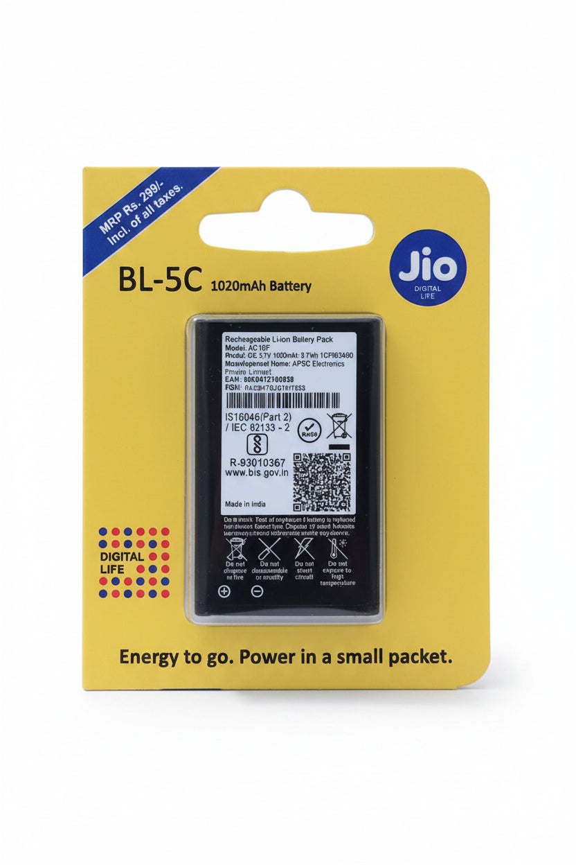 Jio BL-5C Battery for BI10F, AC10F, Bharat V2, K1 4G | 1000mAh 3.7V Replacement Battery-Batteries-dealsplant
