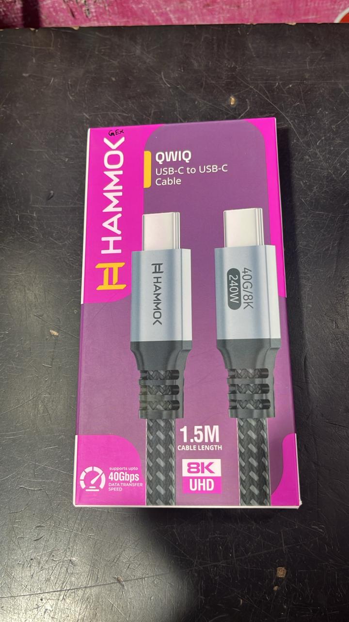 Hammok Unbreakable 240W Fast Charging 1.5M Braided Type C to Type C Cable for Smartphones, Tablets, Laptops & Other Type C Devices, PD Technology, 40gbps Data Sync (RCTT15, Black)-USB CABLE-dealsplant
