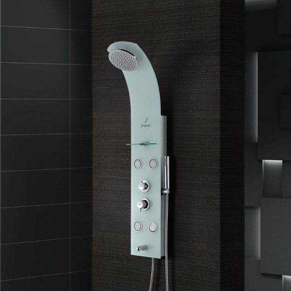 Jaquar Wellness Glassy White Shower Panel JPL-WHT-ST86113 Chrome 1400X250 mm With Thermostat Mixer, White Tempered Glass With Special Surface-Shower Panels-dealsplant