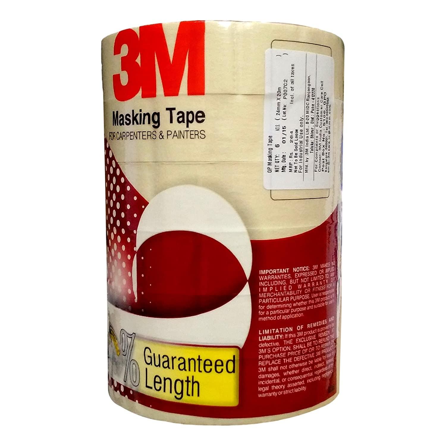 3M Masking Tape for Carpenters & Painters 1 Tube : 6 Rolls of 24mm X 20Mtr Each-masking tape-dealsplant