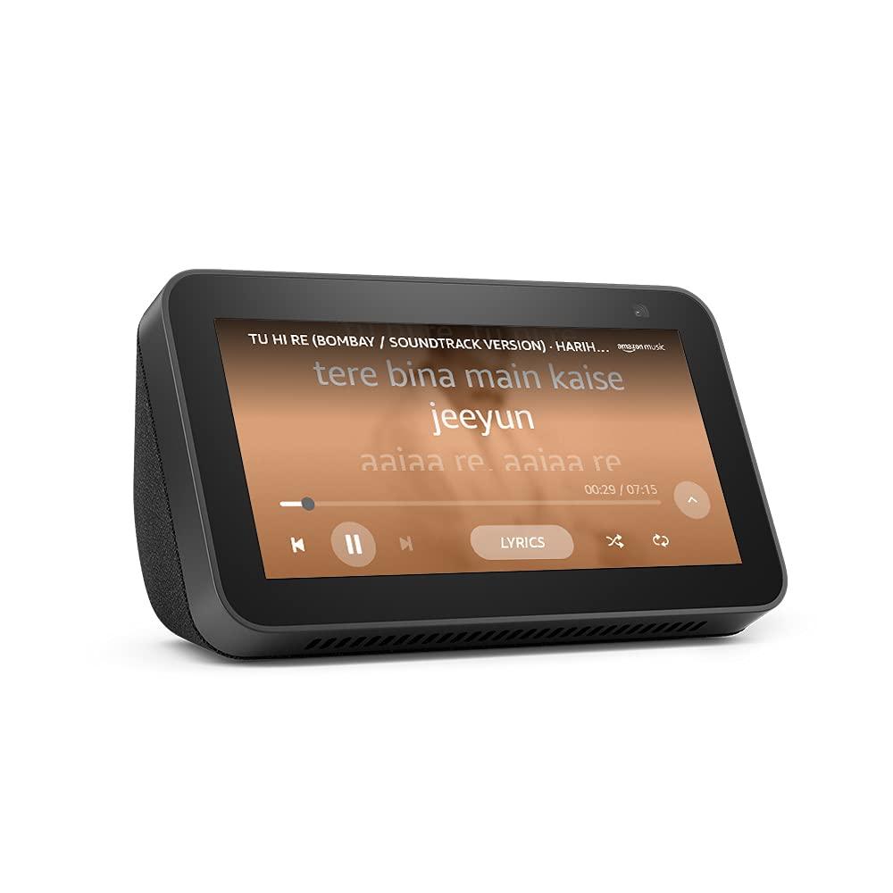 Echo Show 5 (2nd Gen, 2021 release) - Smart speaker with 5.5" screen, crisp sound and Alexa (Black) & Get 1 AVITA BULB FREE (WORTH rs-1299) Exclusive for Deals plant customers.-Speakers-dealsplant