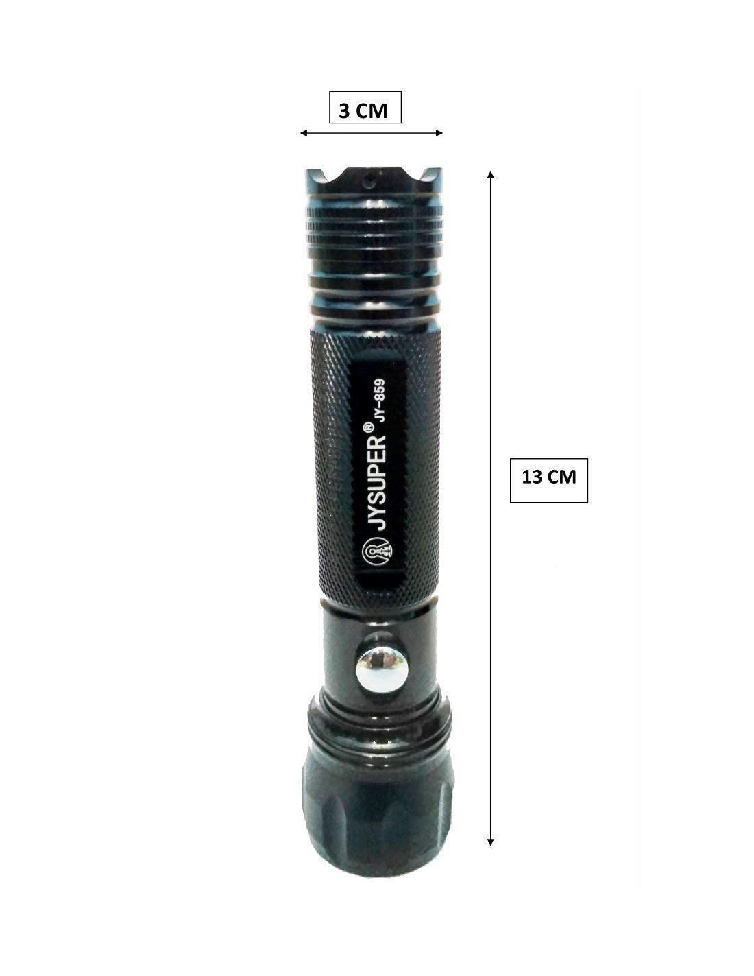 JY SUPER Metal Flashlight Torch - 200m (Black)-Torch light-dealsplant