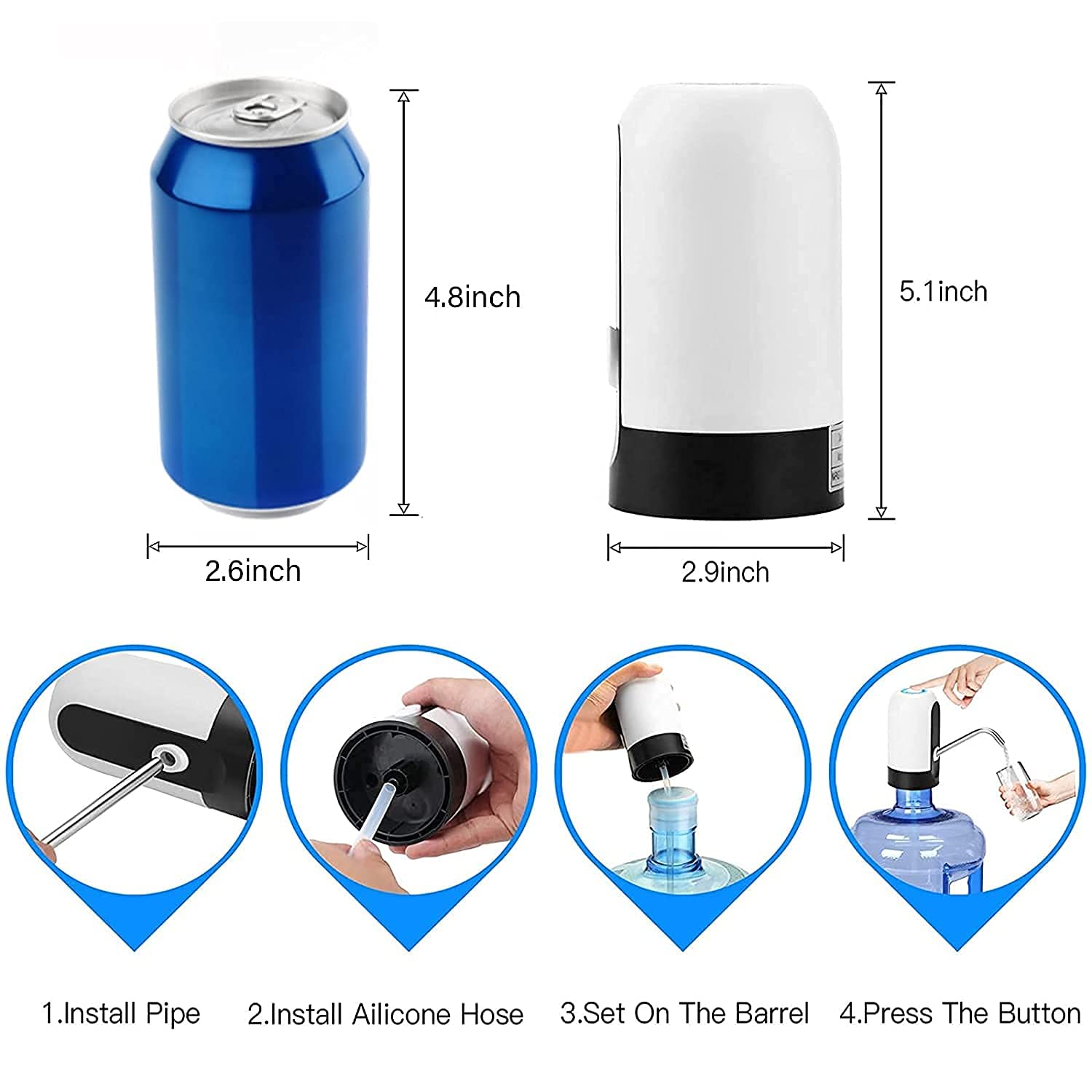 Automatic Wireless Portable Mini Rechargeable Water Bottle Can Dispenser Pump Upto 20 Litre Bottle with USB Charging Cable (Black/White)-Home & Kitchen Accessories-dealsplant