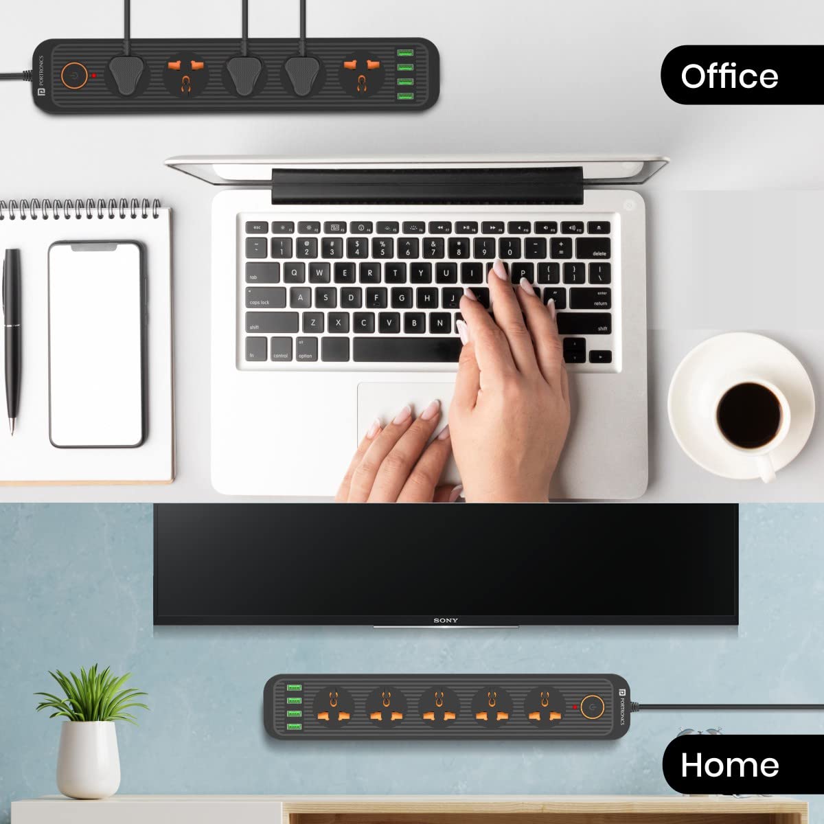 Portronics Power Plate 6 with 4 USB Port + 5 Power Sockets 2500W Surge Protector/Power Converter, Cord Length 3Mtr (Black)-Sockets-dealsplant