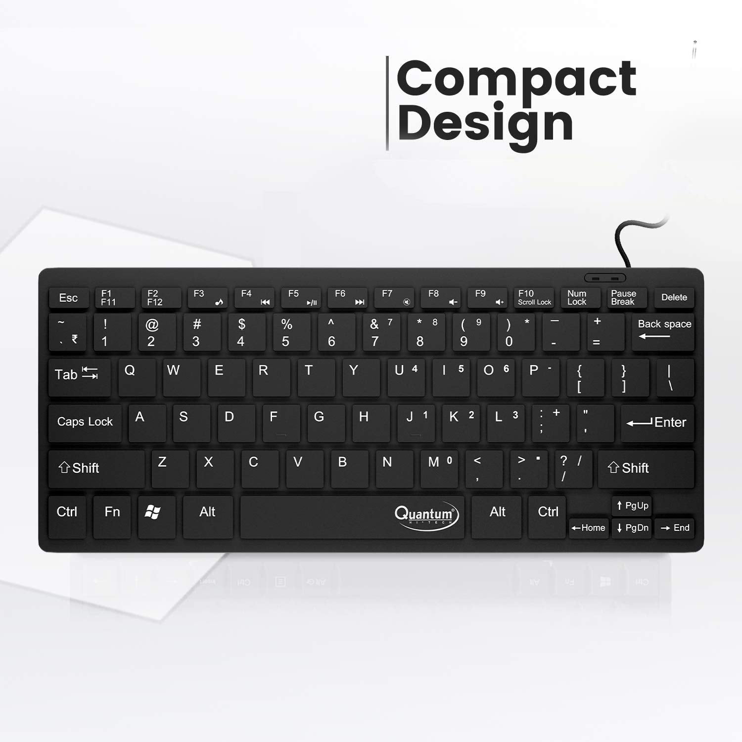 Quantum QHM7307 Mini Spill-Resistant USB Wired Slim Keyboard with Chocolate Keys Having 10 Million keystrokes for Laptop/Desktop (Black)-Keyboards-dealsplant