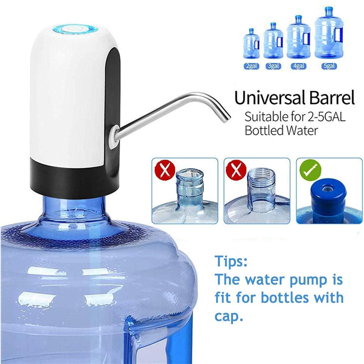 Automatic Wireless Portable Mini Rechargeable Water Bottle Can Dispenser Pump Upto 20 Litre Bottle with USB Charging Cable (Black/White)-Home & Kitchen Accessories-dealsplant