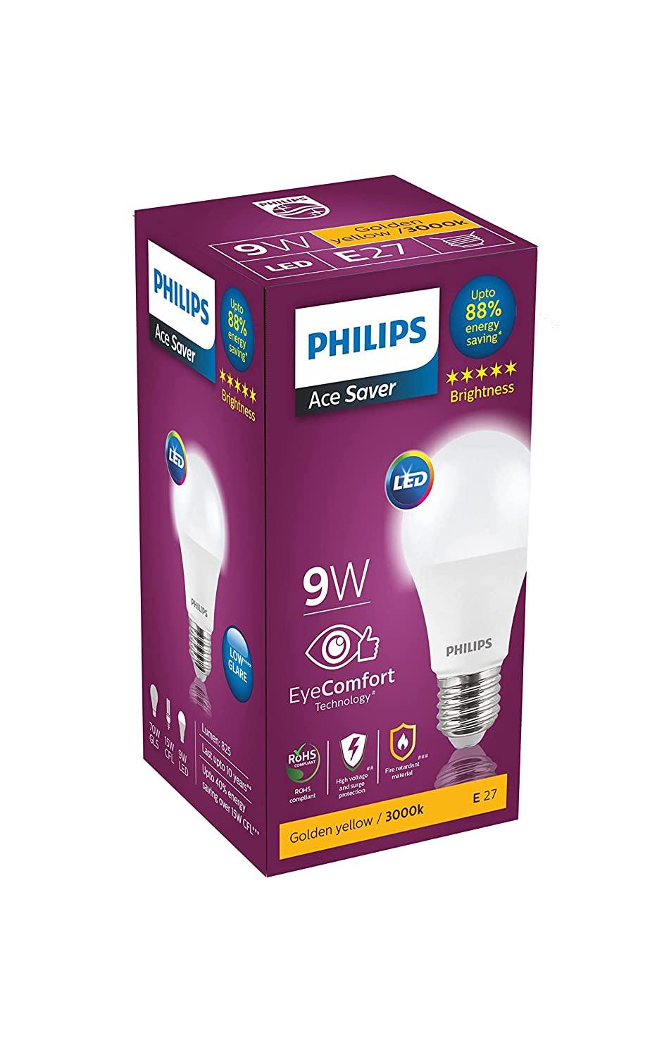 Philips 9-Watts E27 LED Warm White LED Bulb, Pack of 1, (Ace Saver)-Light Bulbs-dealsplant