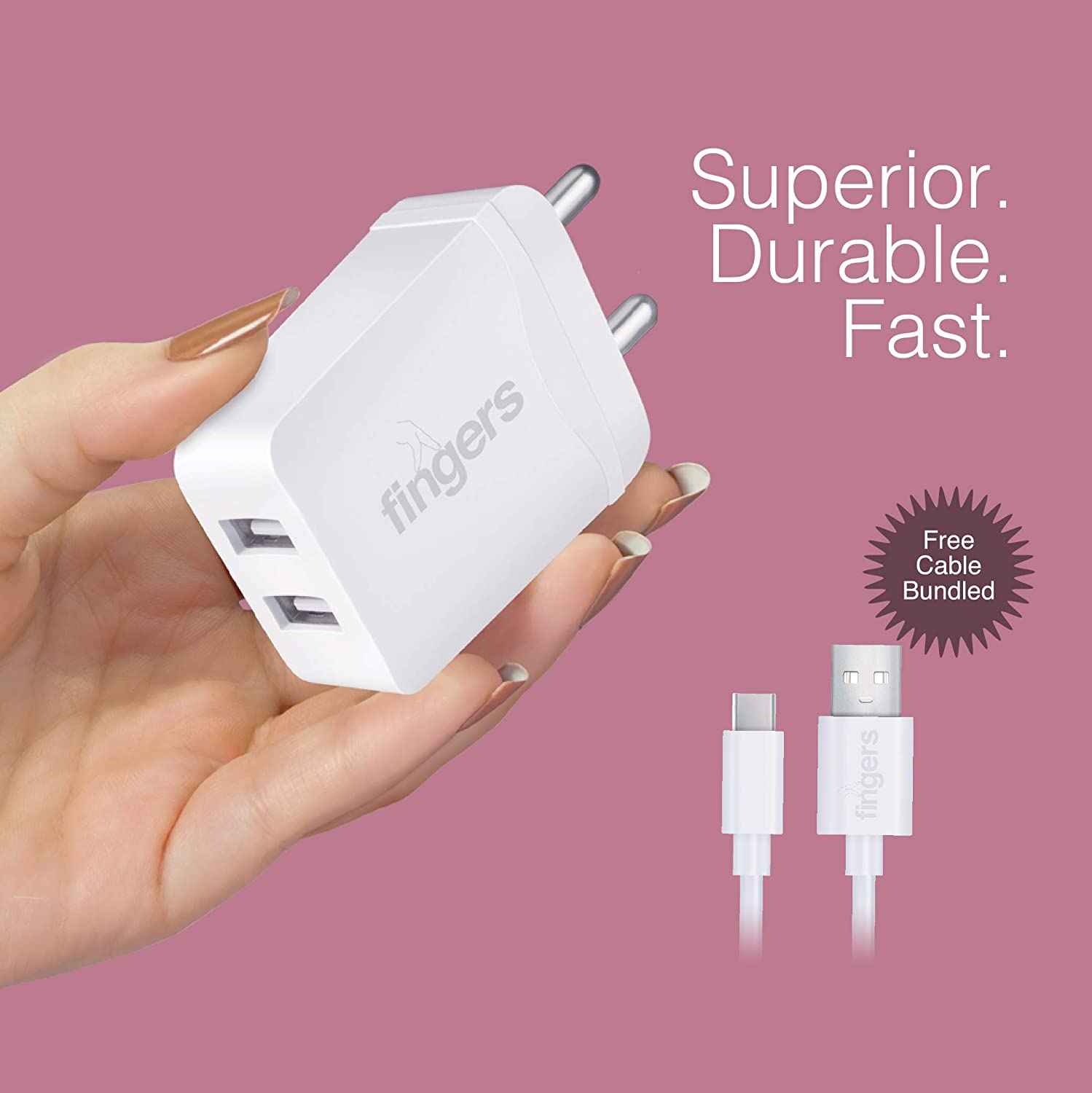 FINGERS 12 W PA-DualUSB Power Mobile Adapter with Type-C Cable (Dual USB Ports BIS Certified)-Mobile Phone Accessories-dealsplant