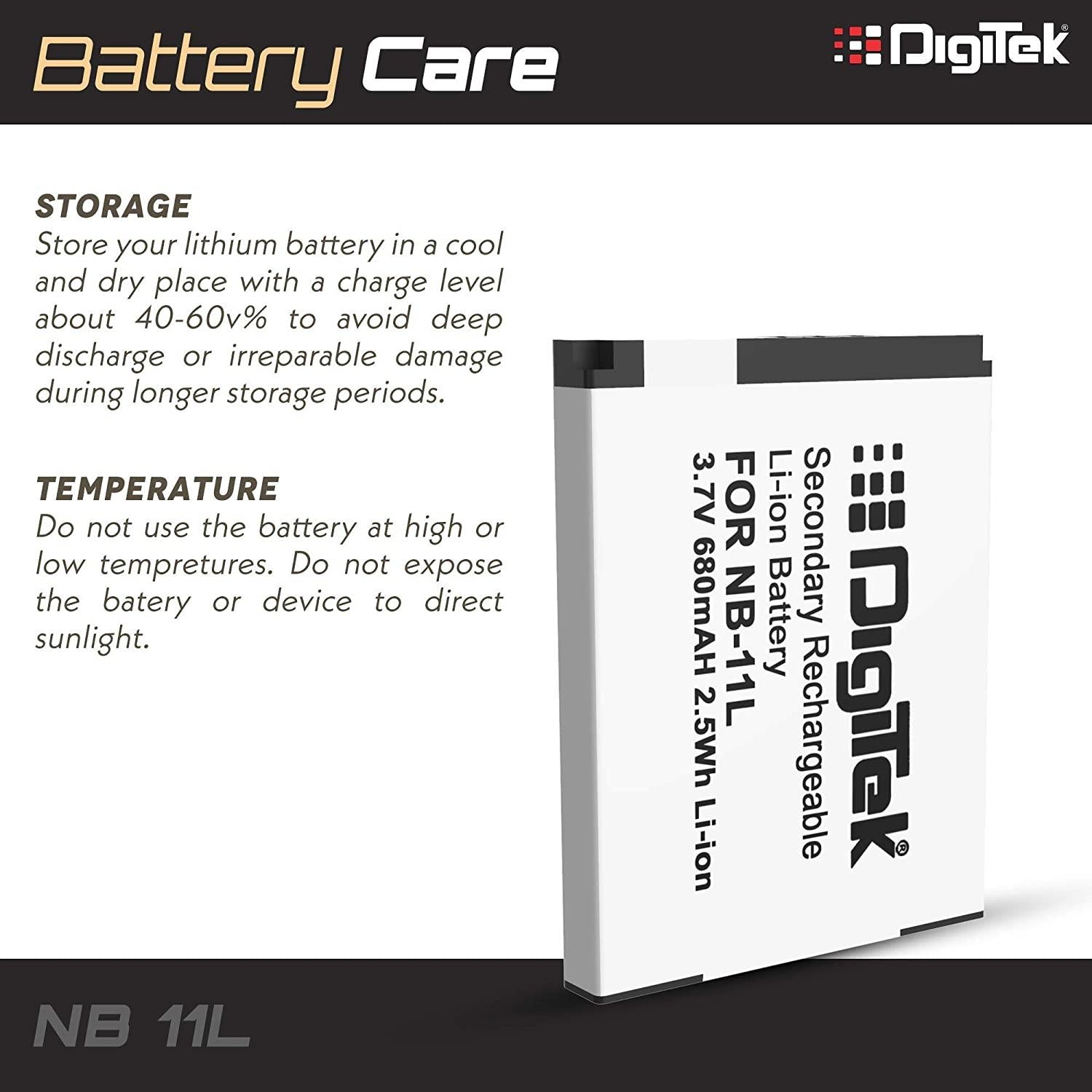 DIGITEK® NB-11L Lithium-ion Rechargeable Battery for DSLR Camera, Compatibility - IXUS 125HS, 240HS, Powershot A1200, A2200, A2300, A2400, A3200, A3300 is, A3400 is (NB-11L) (6 month warranty)-Camera Battery Chargers-dealsplant