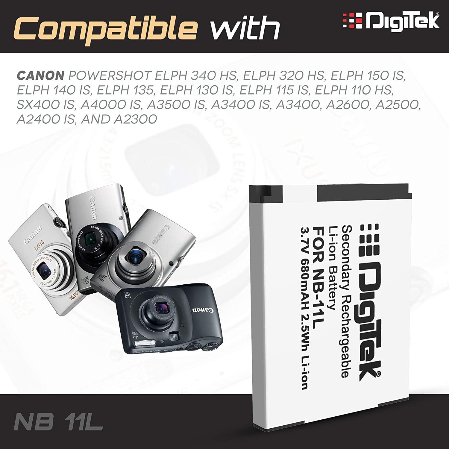 DIGITEK® NB-11L Lithium-ion Rechargeable Battery for DSLR Camera, Compatibility - IXUS 125HS, 240HS, Powershot A1200, A2200, A2300, A2400, A3200, A3300 is, A3400 is (NB-11L) (6 month warranty)-Camera Battery Chargers-dealsplant