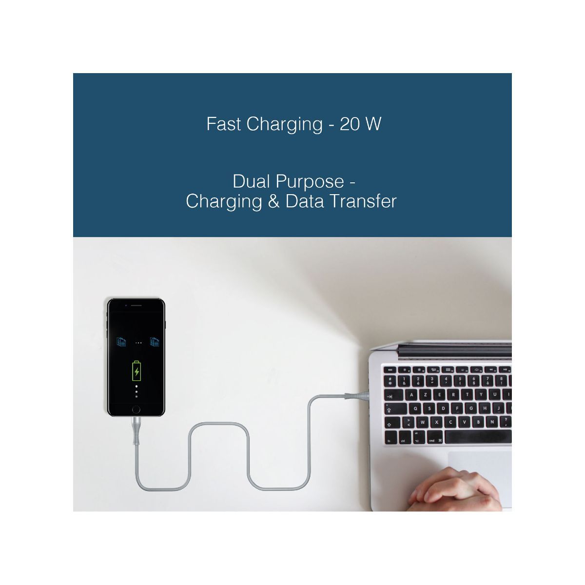 Fingers FMC- C to L Mobile Cable, Lightning to Type C with Data Transfer - Steel Grey-Cables-dealsplant