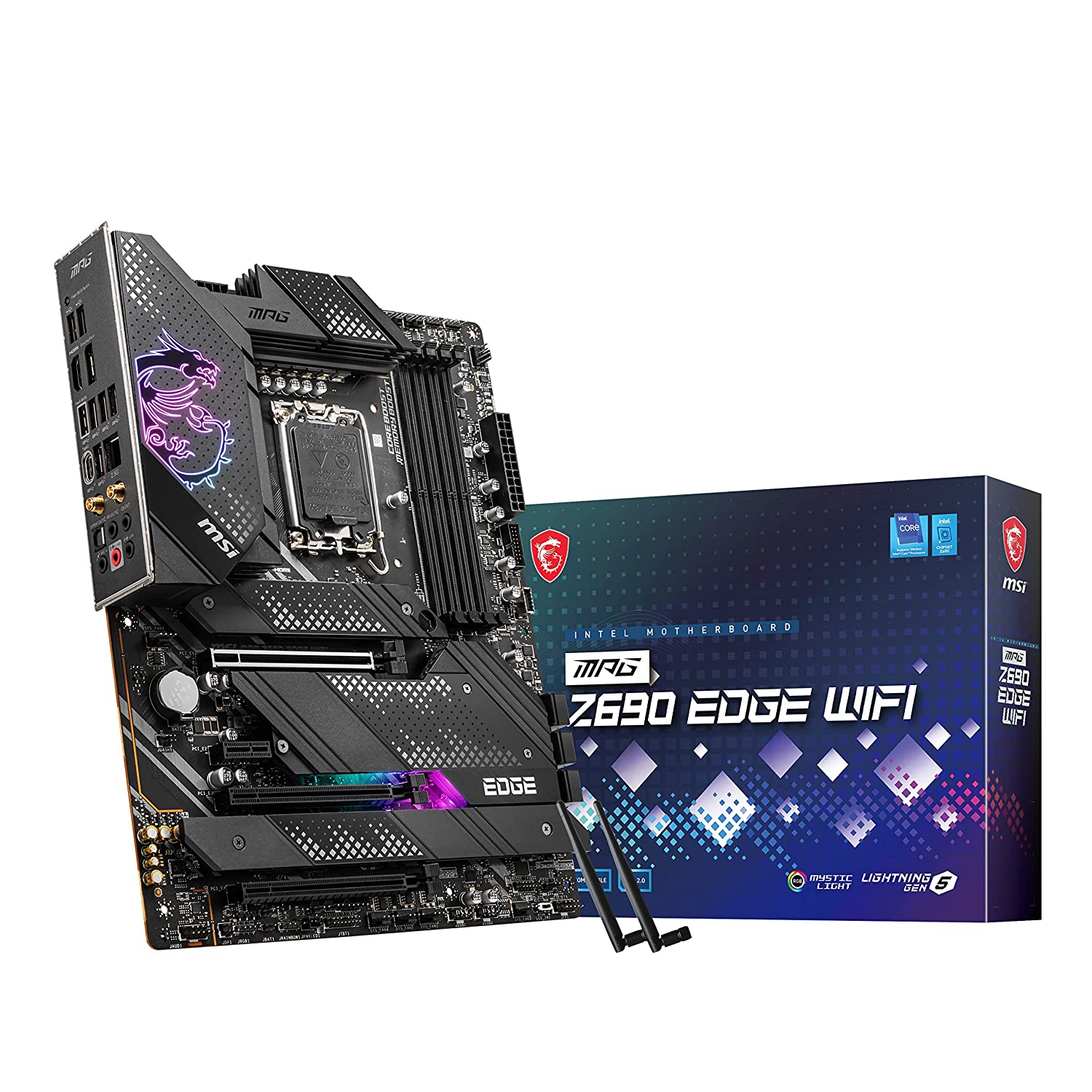 MSI MPG Z690 Edge WiFi Motherboard ATX - Supports Intel 12th Gen Core Processors, LGA 1700 - Mystic Light, 75A VRM, Memory Boost (DDR5-6400MHz/OC), 1 x PCIe 5.0 x16, 4 x M.2 Gen4/ x4, Wi-Fi 6E-Motherboard-dealsplant