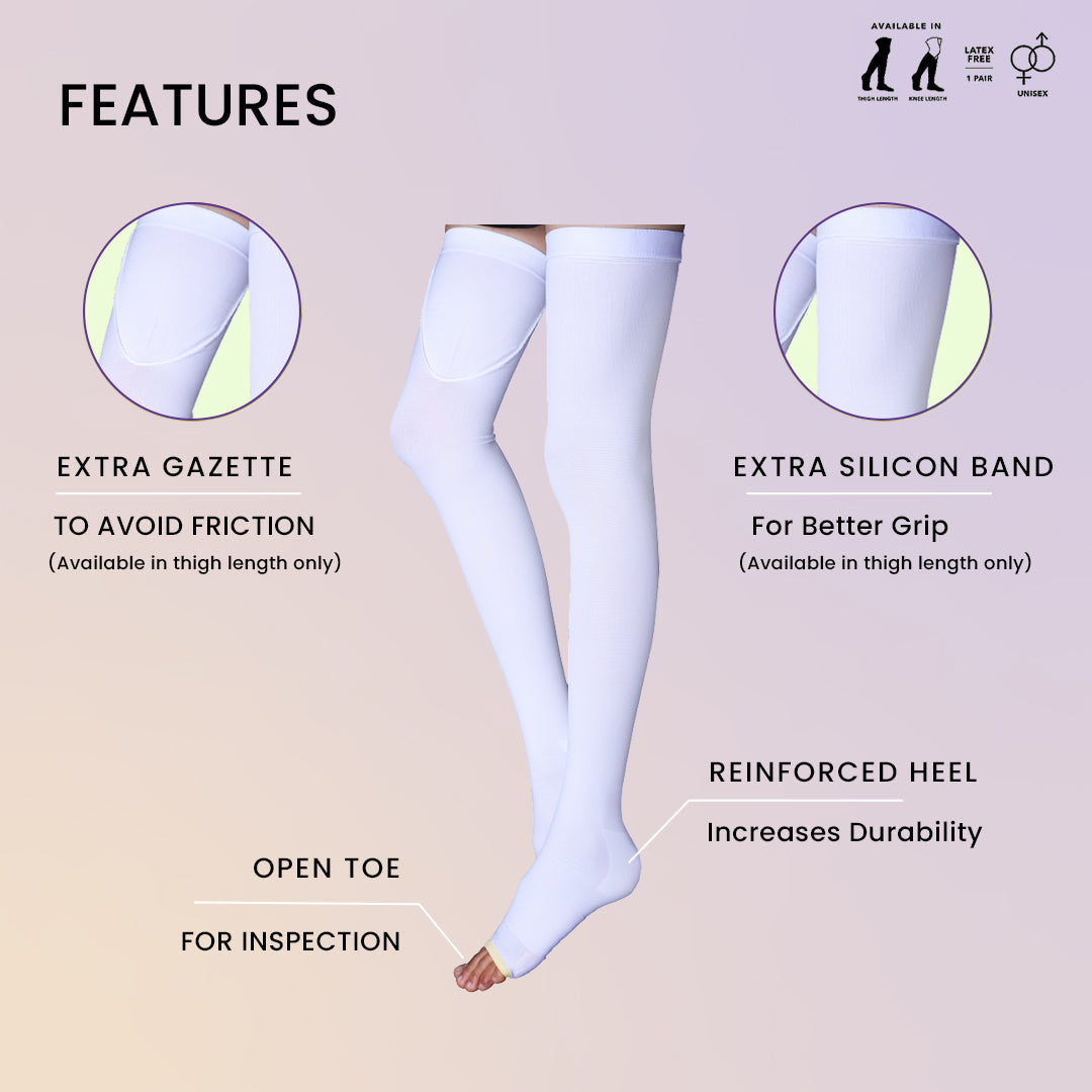 Sorgen Thigh Length Anti Embolism DVT Stockings White, 1 pair-HEALTH &PERSONAL CARE-dealsplant